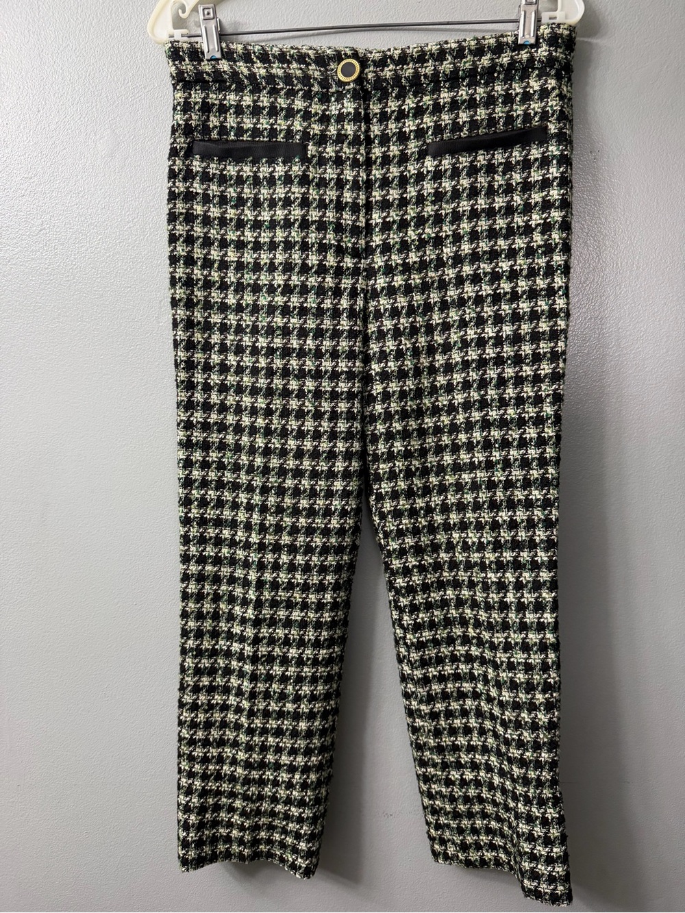 Zara Black and green Houndstooth Dress Pants medium